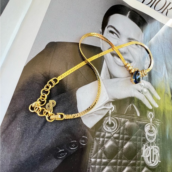 DIOR Water Drop Necklace Gold Plated Christian Dior Jewelry Emerald Cut - Picture 11 of 13